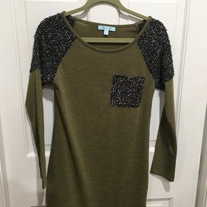 She & Sky Short Dress with Tweed Contrast